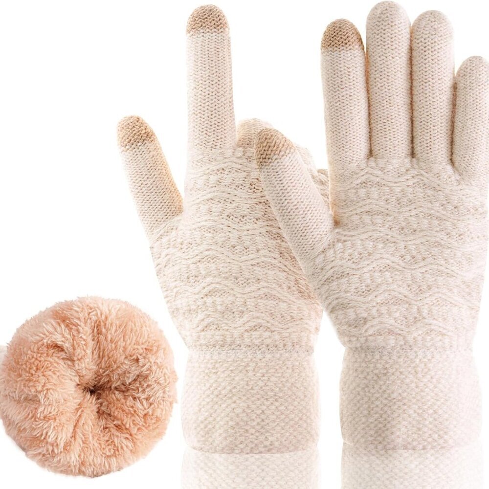 Women's Winter Warm Touch Screen Gloves Womens Thermal Cable Knit Wool Fleece Li